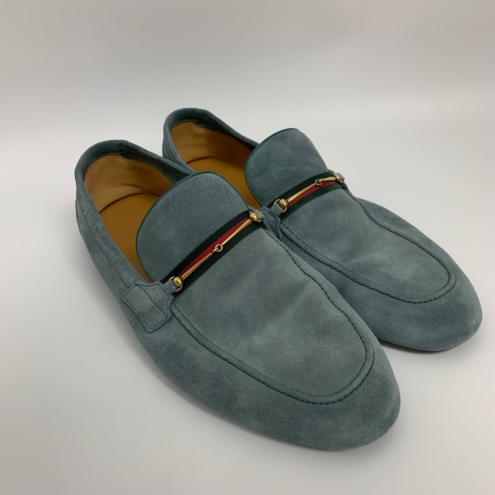 Gucci Horsebit Web Suede Loafers Shoes Slip Ons Sz 11 US Sz 11.5 - Picture 13 of 15
